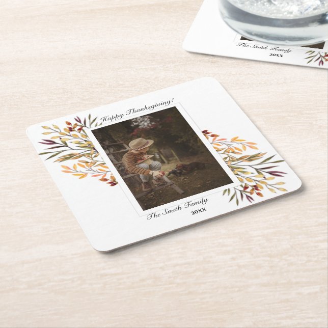 Beautiful Autumn Foliage Thanksgiving Photo Square Paper Coaster (Angled)