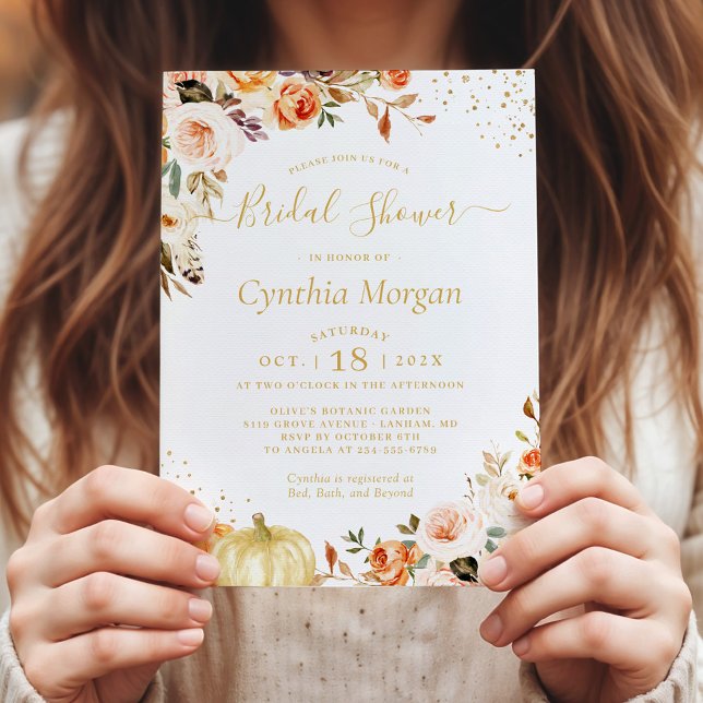 Beautiful Autumn Gold Floral Fall Bridal Shower Invitation (Creator Uploaded)