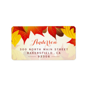 Beautiful Autumn Gold Red   Rustic Fall Leaves Label