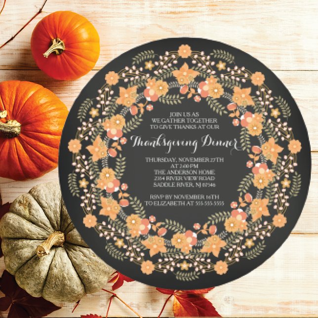 Beautiful Autumn Leaf Wreath Thanksgiving Dinner Invitation (Creator Uploaded)