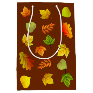 Beautiful Autumn Leaves on Brown Medium Gift Bag