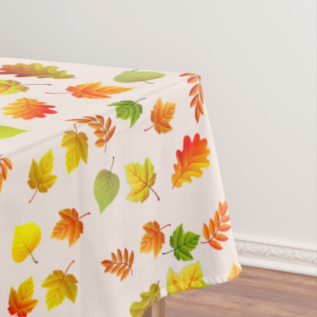 Beautiful Autumn Leaves on Light Beige Tablecloth (In Situ)