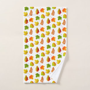 Beautiful Autumn Leaves on White Hand Towel