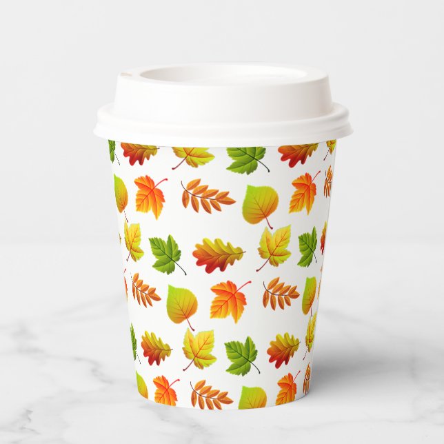 Beautiful Autumn Leaves on White Paper Cups (Back)