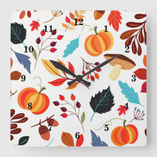 Beautiful Autumn Pattern Square Wall Clock