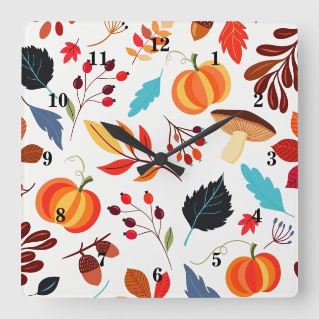 Beautiful Autumn Pattern Square Wall Clock (Front)