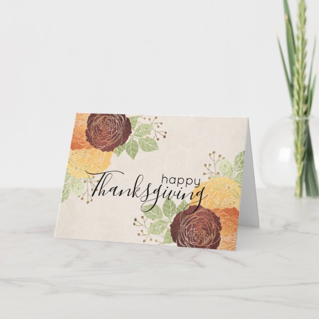Beautiful Autumn Roses - Happy Thanksgiving Card (Front)