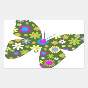 Beautiful Aziza Butterfly Wing Whimsy Blossoms Rectangular Sticker