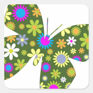 Beautiful Aziza Butterfly Wing Whimsy Blossoms Square Sticker