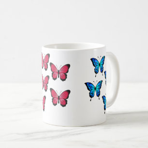 Beautiful azure blue fuchsia pink butterflies  coffee mug