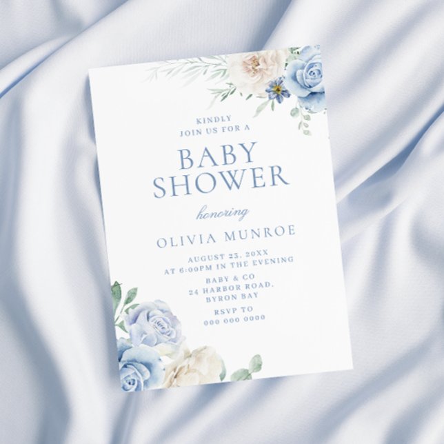 Beautiful Baby Blue Floral Baby Shower Invitation (Creator Uploaded)
