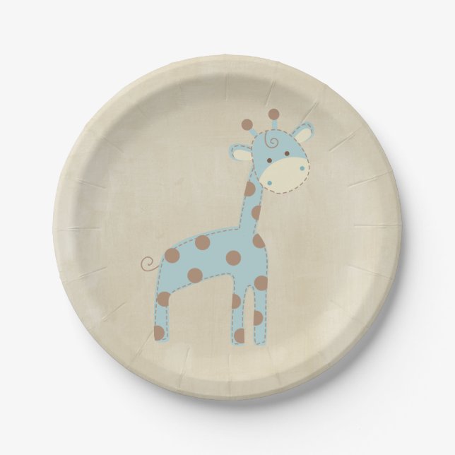 Beautiful Baby Blue Giraffe Paper Plate (Front)