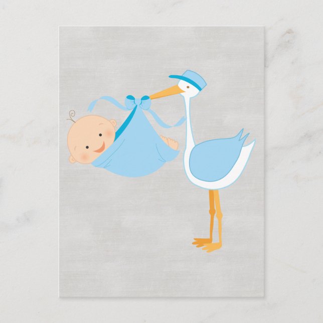 Beautiful Baby Blue Stork, It’s a Boy! Postcard (Front)