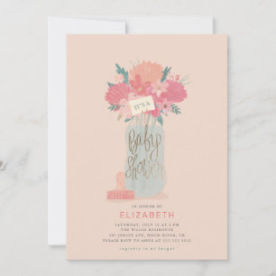 Beautiful Baby Bottle & flowers shower invitation