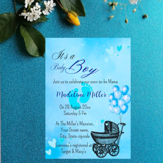 Beautiful Baby Boy Blue Baby Shower Invitation (Creator Uploaded)