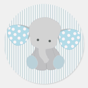 Beautiful Baby Boy Blue Elephant Classic Round Sticker