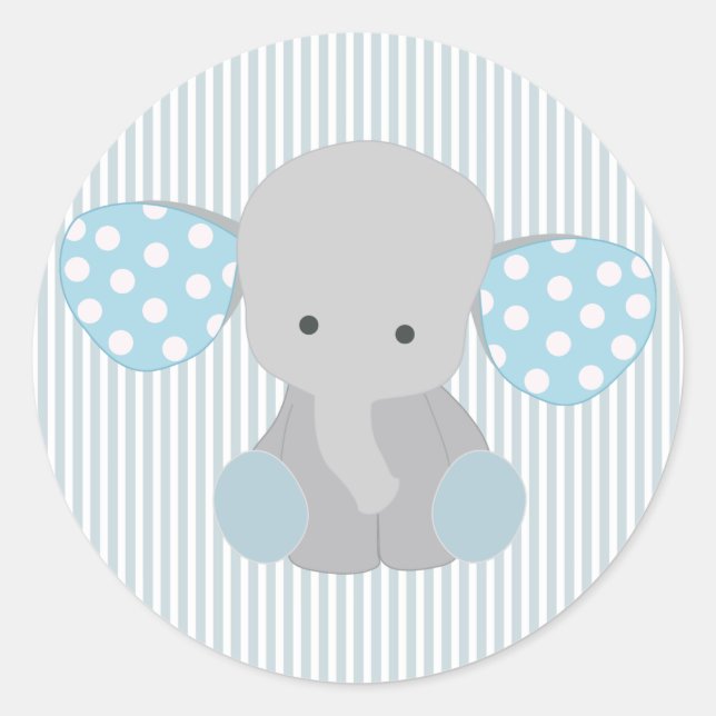 Beautiful Baby Boy Blue Elephant Classic Round Sticker (Front)