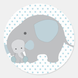 Beautiful Baby Boy Blue Elephant Classic Round Sticker