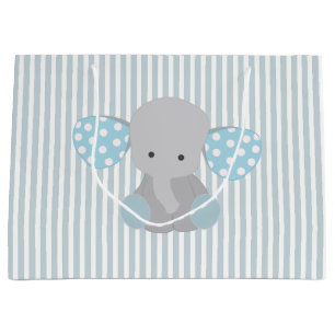 Beautiful Baby Boy Blue Elephant Large Gift Bag