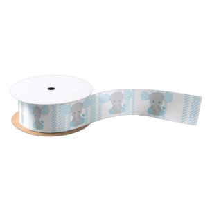 Beautiful Baby Boy Blue Elephant Satin Ribbon