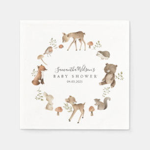 Beautiful Baby Bunny Deer Fox Floral Baby Shower Napkin