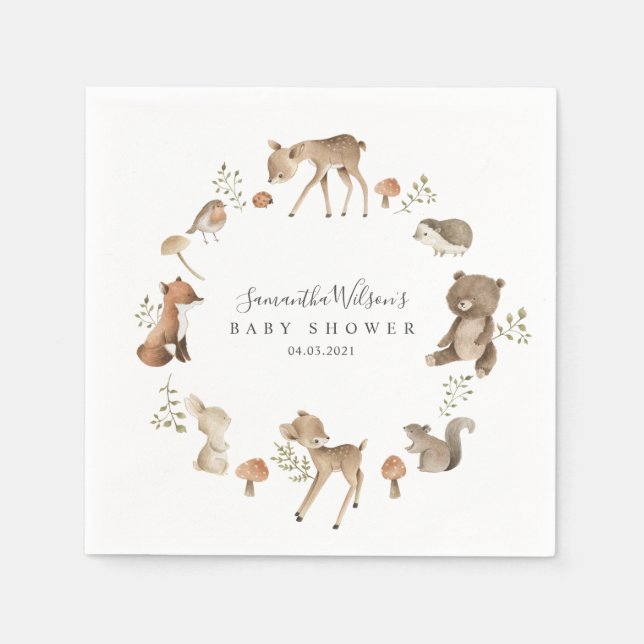 Beautiful Baby Bunny Deer Fox Floral Baby Shower Napkin (Front)