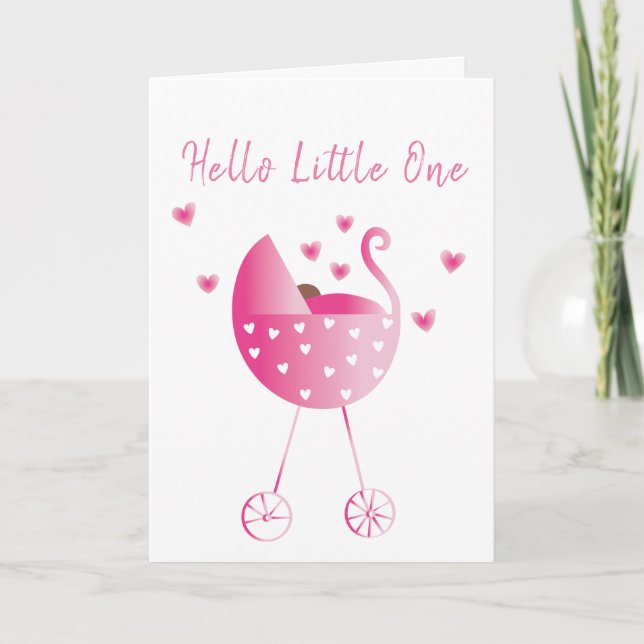 Beautiful Baby Girl Carriage Congratulations Pink Card (Front)