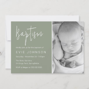 Beautiful Baby Girl or Boy Photo Sage Baptism  Invitation