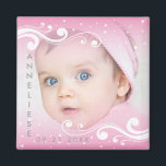 Beautiful Baby Girl Photo with Name and Date Magnet<br><div class="desc">Beautiful Baby Girl Photo with Name and Date. Add your photo. ✔Note: Not all template areas need changed. 📌If you need further customisation, please click the "Click to Customise further" or "Customise or Edit Design" button and use our design tool to resize, rotate, change text colour, add text and so...</div>