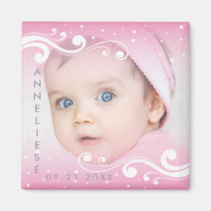 Beautiful Baby Girl Photo with Name and Date Magnet