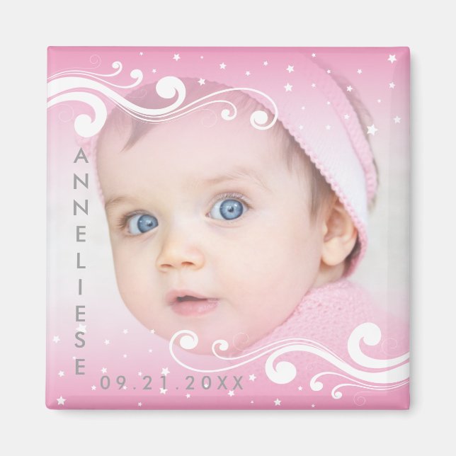Beautiful Baby Girl Photo with Name and Date Magnet (Front)