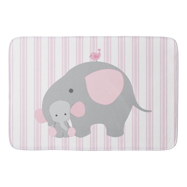 Beautiful Baby Girl Pink Elephant Bath Mat (Front)
