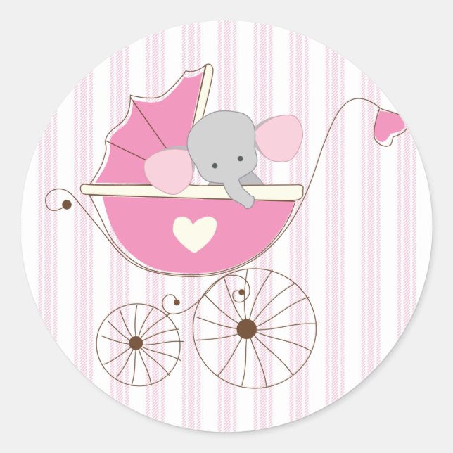Beautiful Baby Girl Pink Elephant Classic Round Sticker (Front)