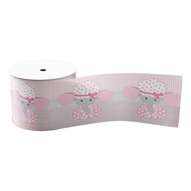 Beautiful Baby Girl Pink Elephant Grosgrain Ribbon (Spool)