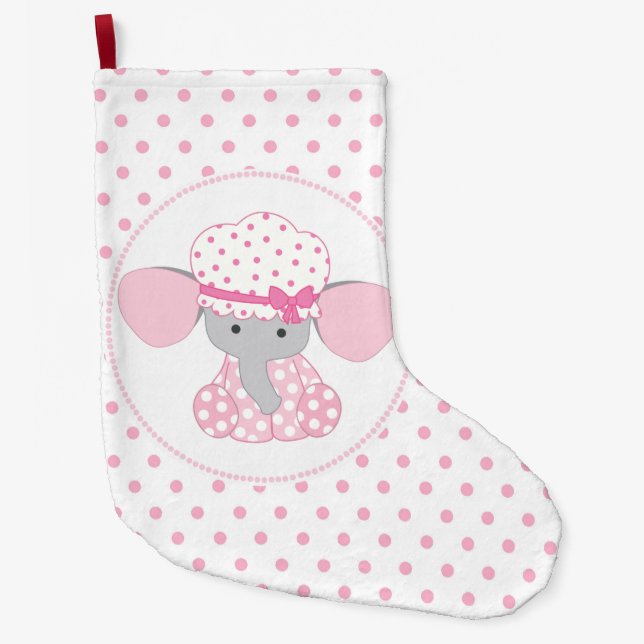 Beautiful Baby Girl Pink Elephant Large Christmas Stocking (Front)