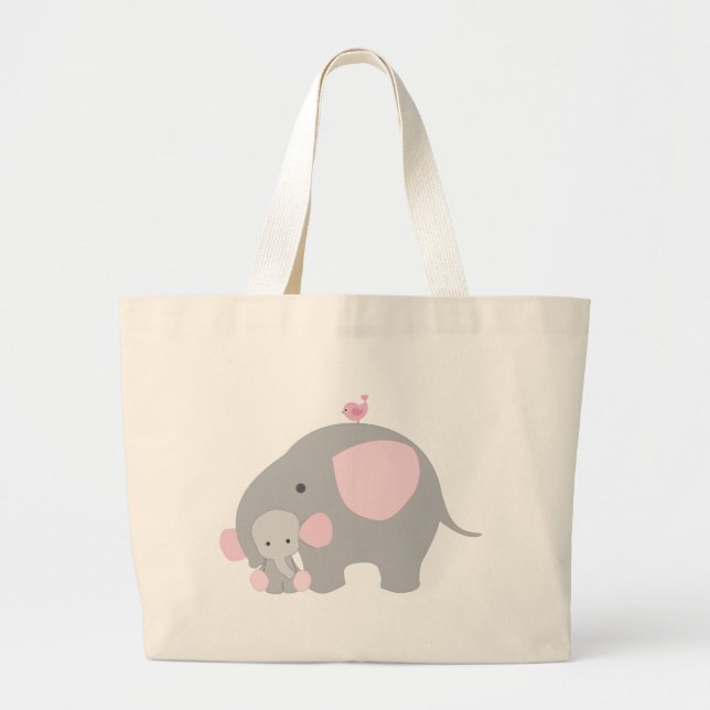 Beautiful Baby Girl Pink Elephant Large Tote Bag (Front)