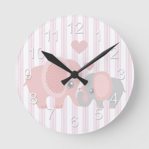 Beautiful Baby Girl Pink Elephant Round Clock