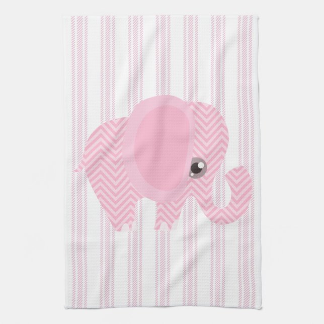 Beautiful Baby Girl Pink Elephant Tea Towel (Vertical)