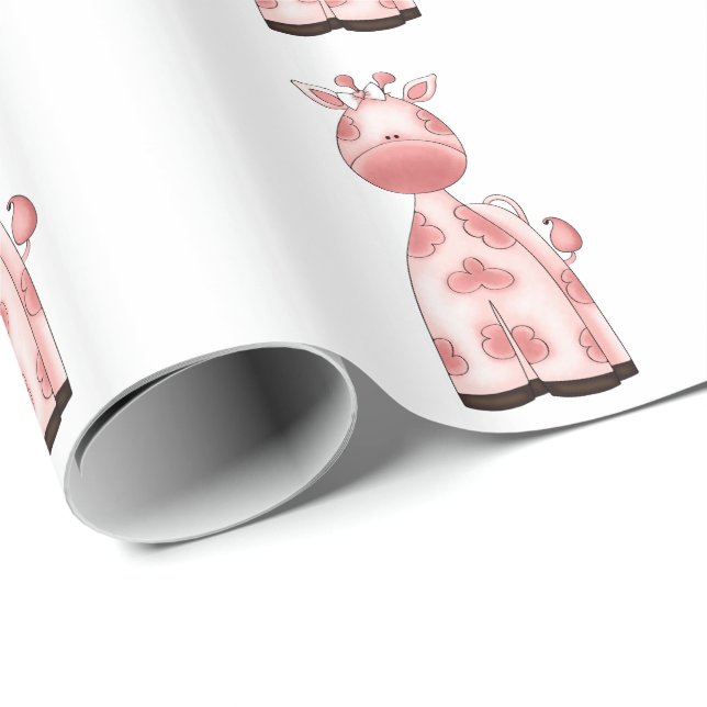 Beautiful Baby Girl Pink Giraffe Wrapping Paper (Roll Corner)