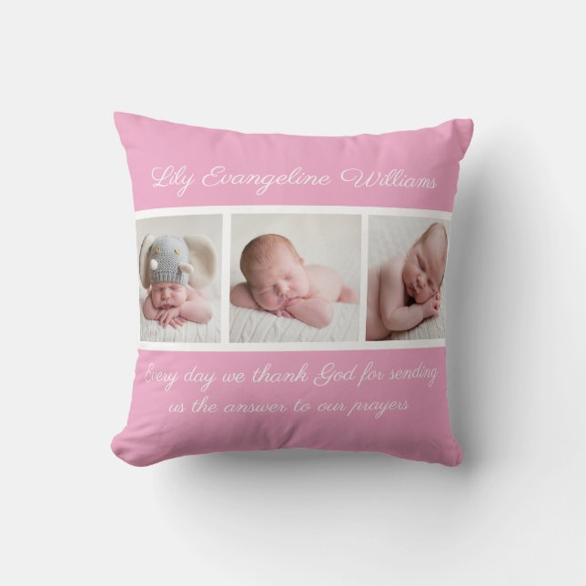 Beautiful Baby Girl Pink Photo Religious Quote Cushion (Front)