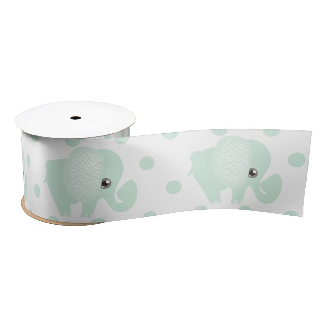 Beautiful Baby Neutral Teal Elephant Satin Ribbon (Spool)