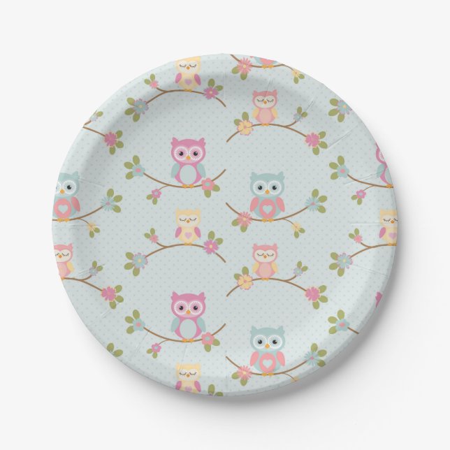 Beautiful Baby Owl Pattern Paper Plate (Front)