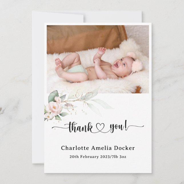 Beautiful Baby Personalised Thank You Card (Front)
