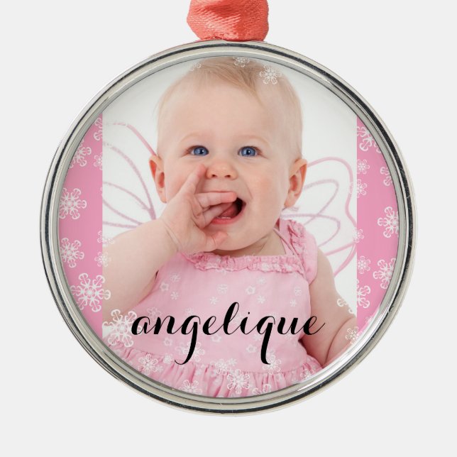 Beautiful Baby Photo Christmas Snowflakes Metal Tree Decoration (Front)