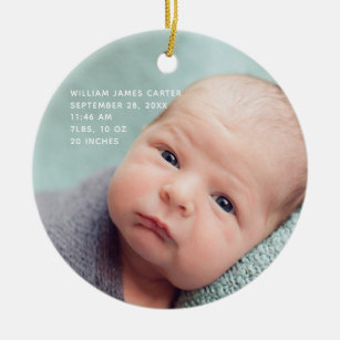 Beautiful Baby Photo Newborn Birth Stats Gift Ceramic Tree Decoration