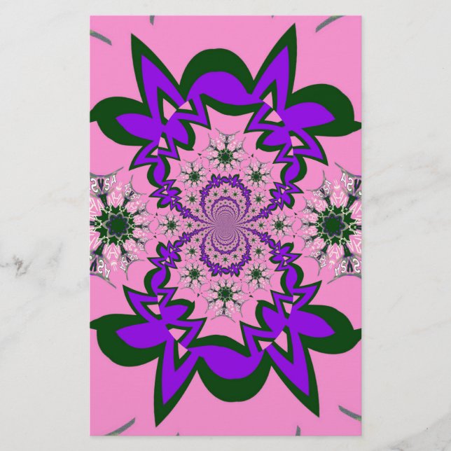 Beautiful Baby Pink Floral Purple Shade Motif Art  Stationery (Front)