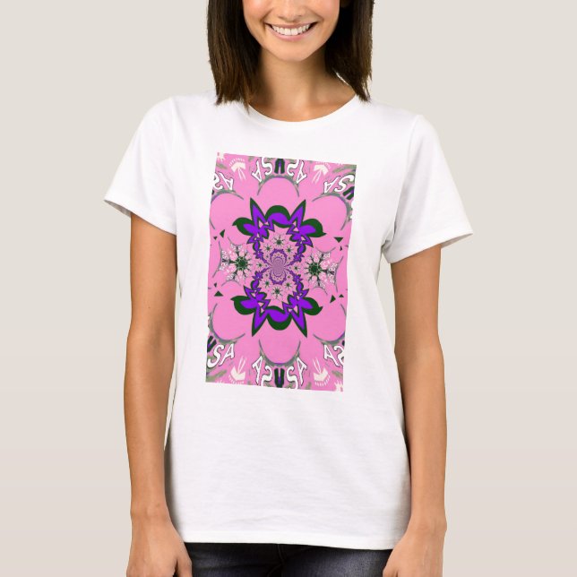 Beautiful Baby Pink Floral Purple Shade Motif Art  T-Shirt (Front)