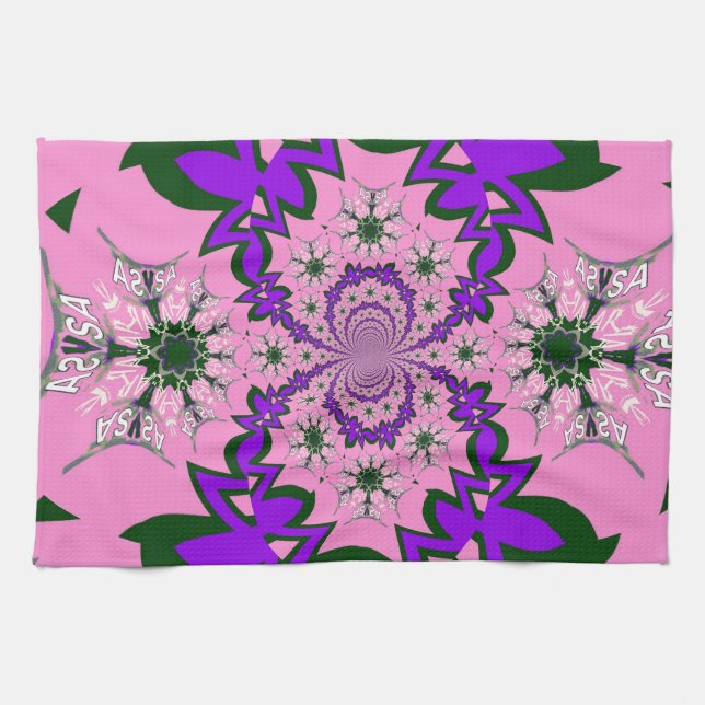 Beautiful Baby Pink Floral Purple Shade Motif Art  Tea Towel (Horizontal)