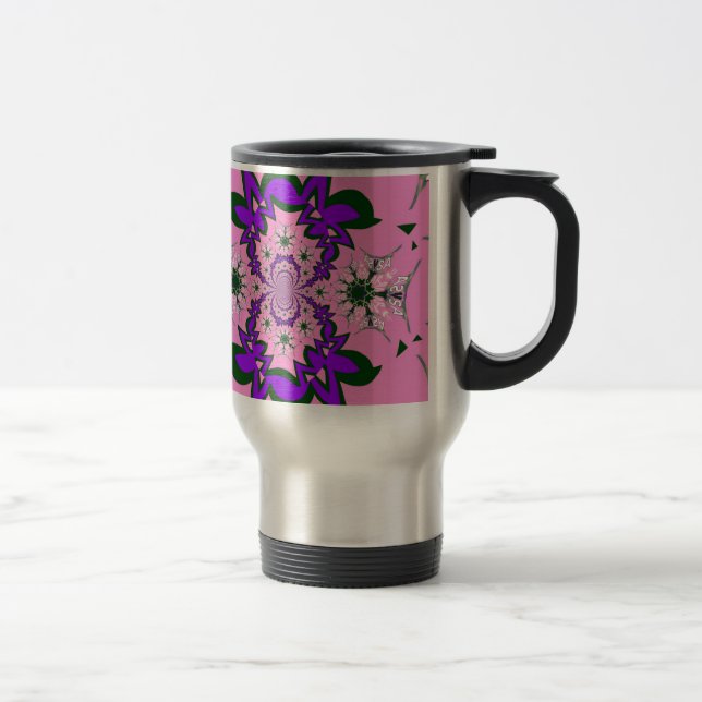 Beautiful Baby Pink Floral Purple Shade Motif Art  Travel Mug (Right)