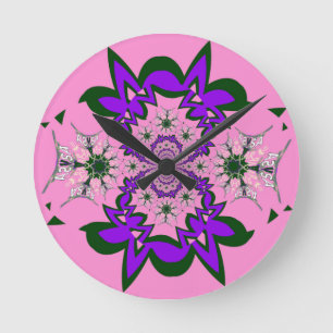 Beautiful baby pink floral purple shade motif mono round clock